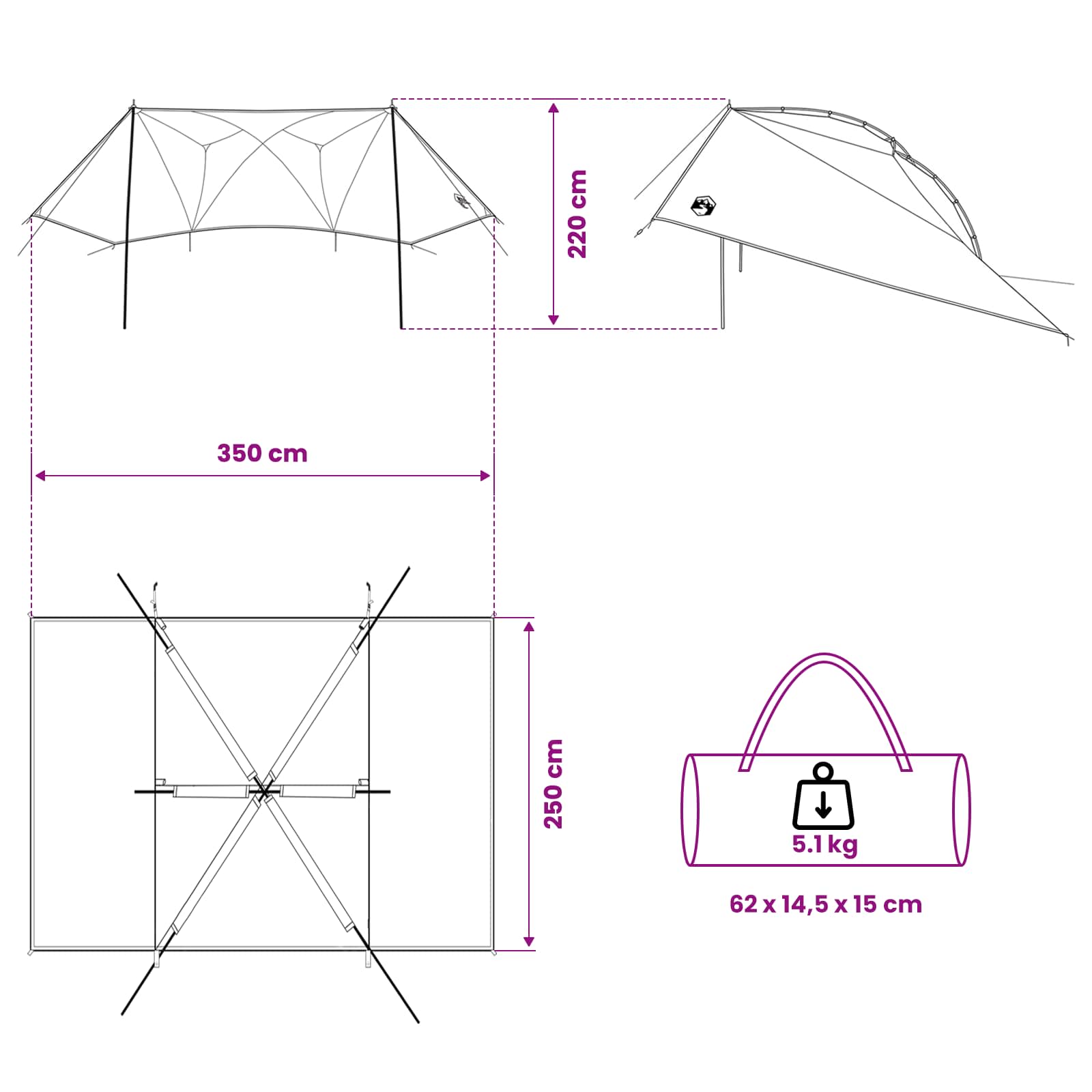 Autozelt 350 X 250 Cm Polyester Und Stahl