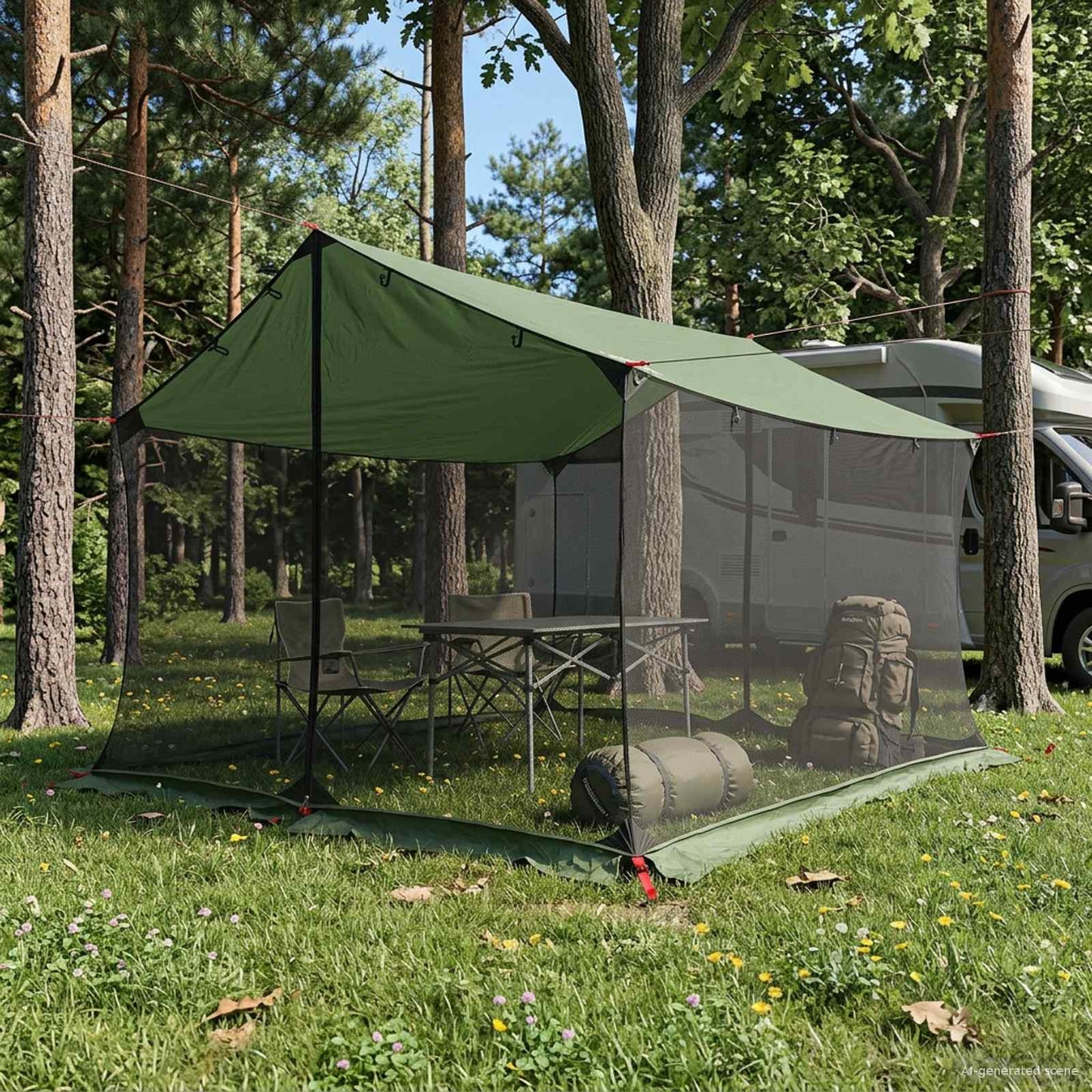 Camping-Tarp Mit Netzwänden Braun Grau 270 X 210 X 210 Cm