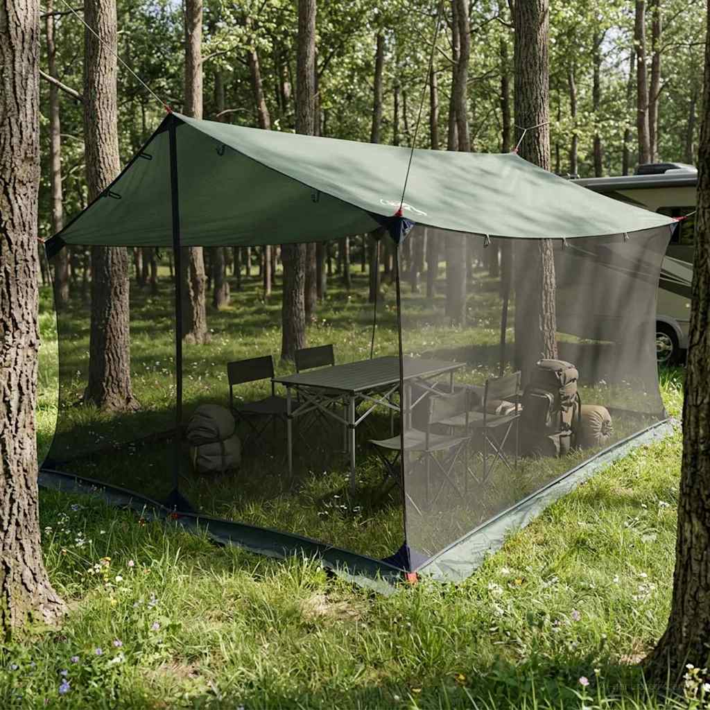 Camping-Tarp Mit Netzwänden Braun Grau 270 X 210 X 210 Cm