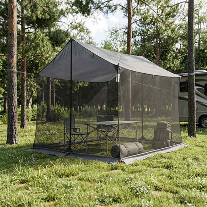 Camping-Tarp Mit Netzwänden Braun Grau 270 X 210 X 210 Cm