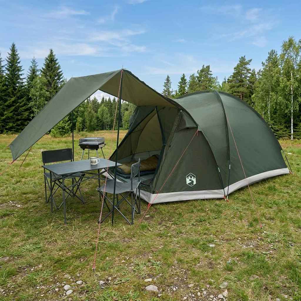Hütten-Zelt Mit Dach Braun Grau 4-Personen Polyester Und Stahl