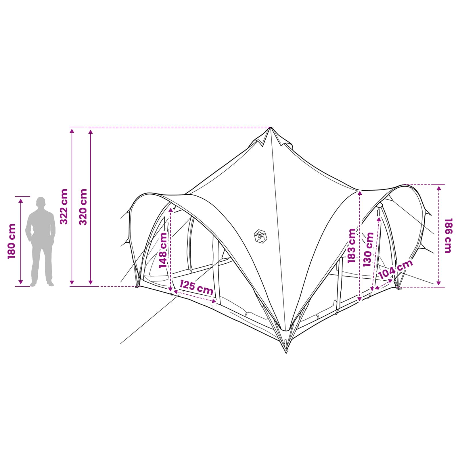 Tipi Zelt Mit Dach 6-Personen Polyester Und Stahl