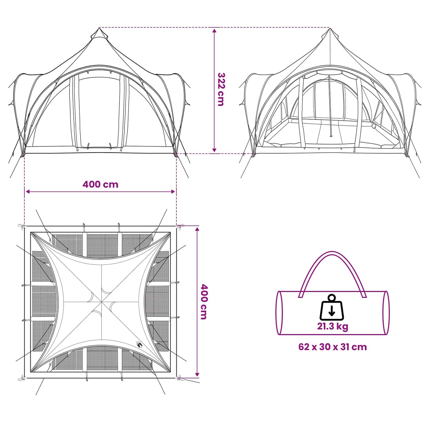 Tipi Zelt Mit Dach 6-Personen Polyester Und Stahl