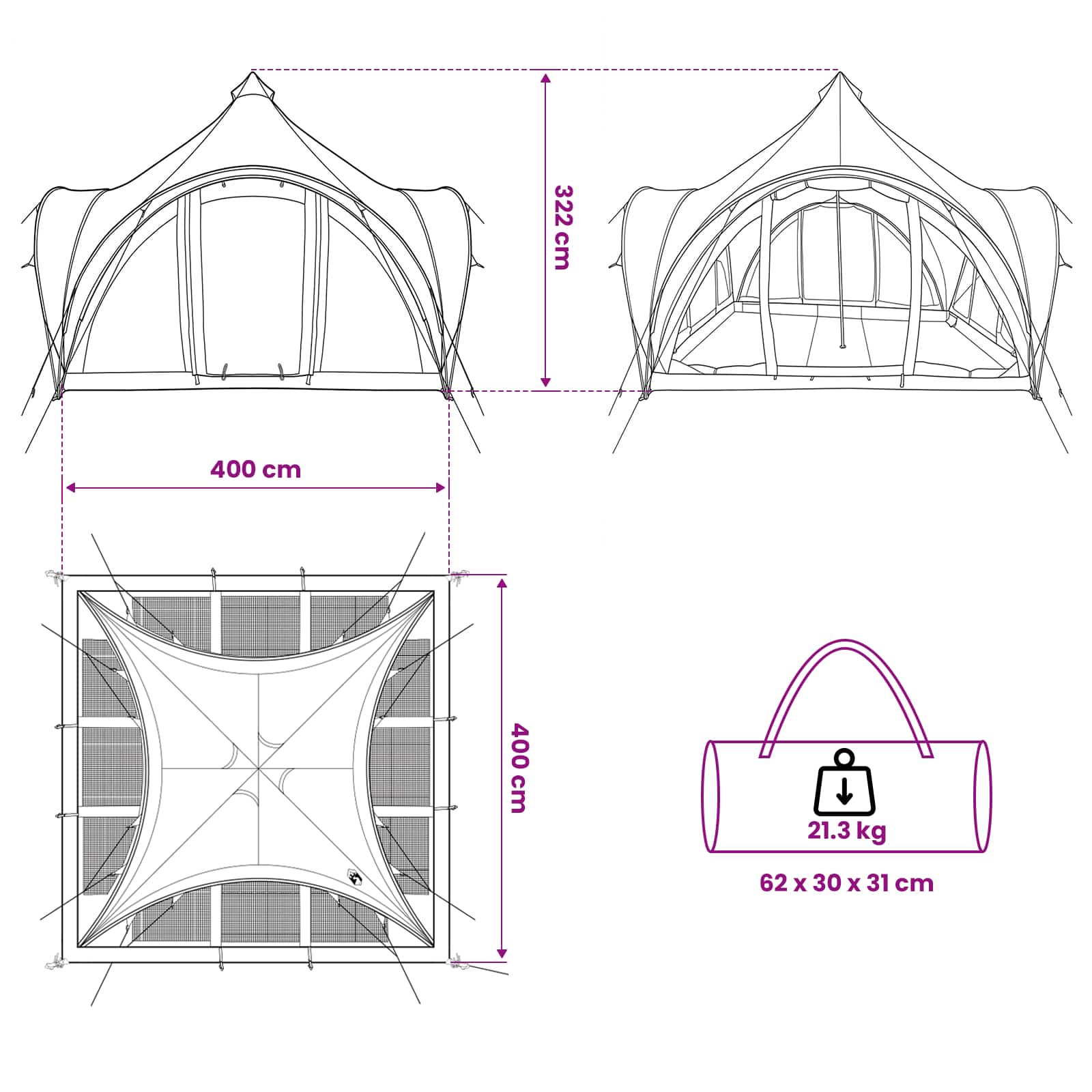 Tipi Zelt Mit Dach 6-Personen Polyester Und Stahl