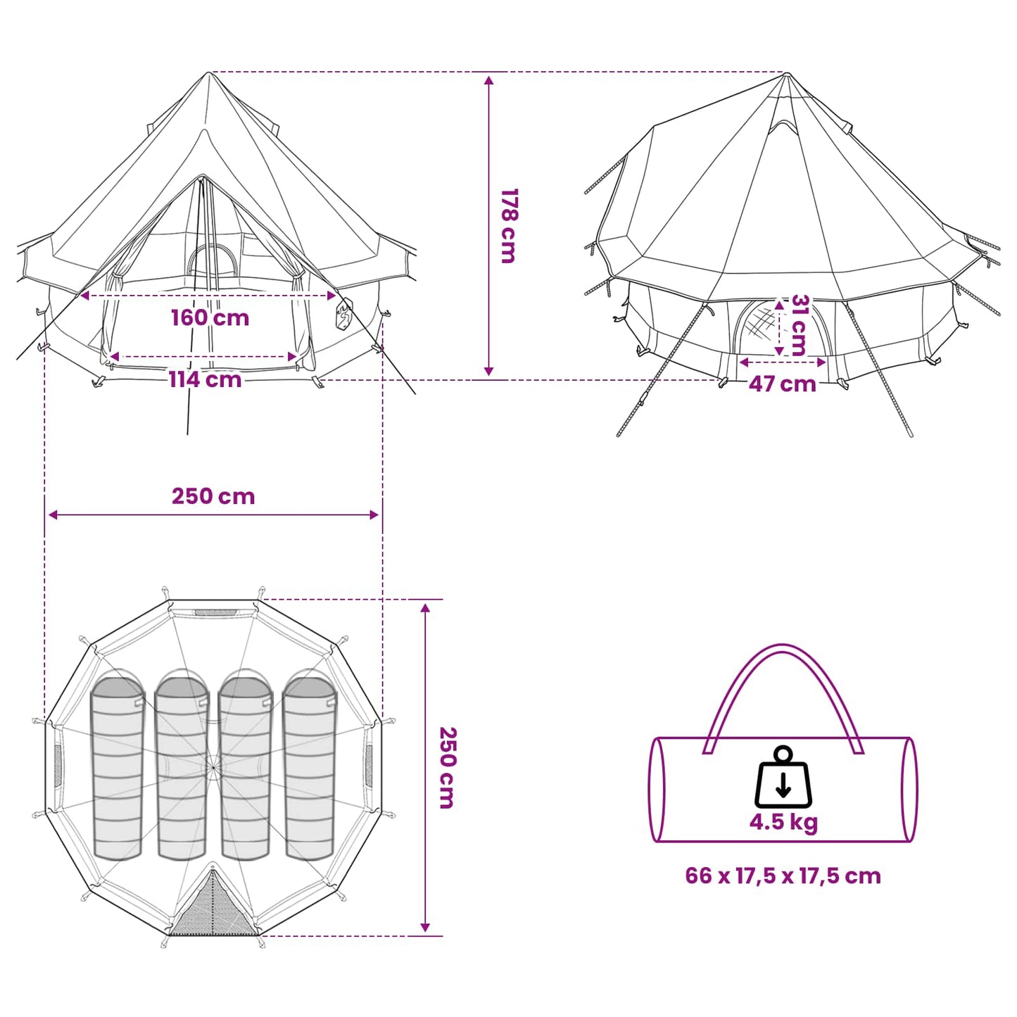 Tipi Zelt Mit Dach 250 X 250 Cm Polyester Und Stahl