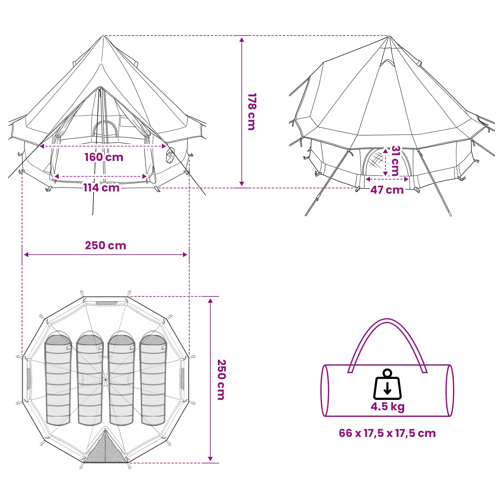 Tipi Zelt Mit Dach 250 X 250 Cm Polyester Und Stahl
