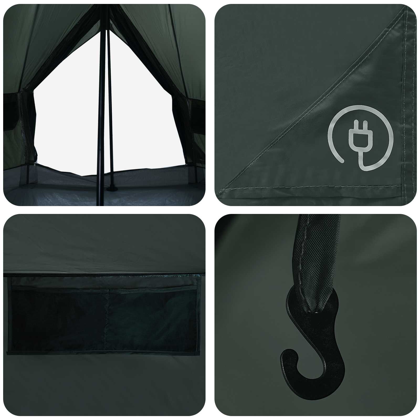 Tipi Zelt Mit Dach Olivegrün 250 X 250 Cm Polyester Und Stahl