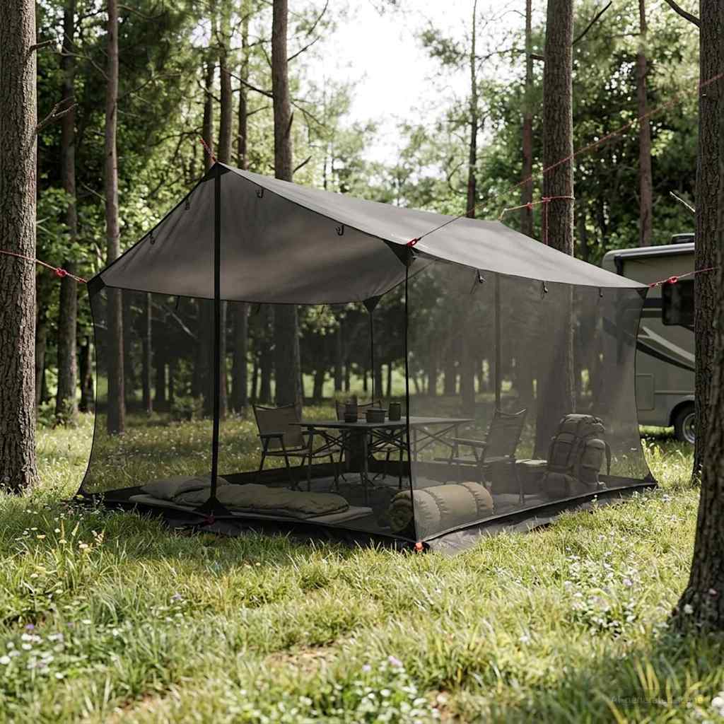 Camping-Tarp Mit Netzwänden Braun Grau 270 X 210 X 210 Cm