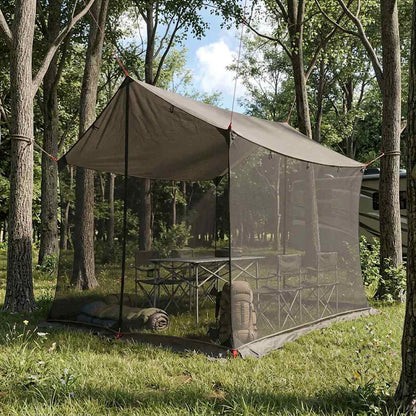 Camping-Tarp Mit Netzwänden Braun Grau 270 X 210 X 210 Cm