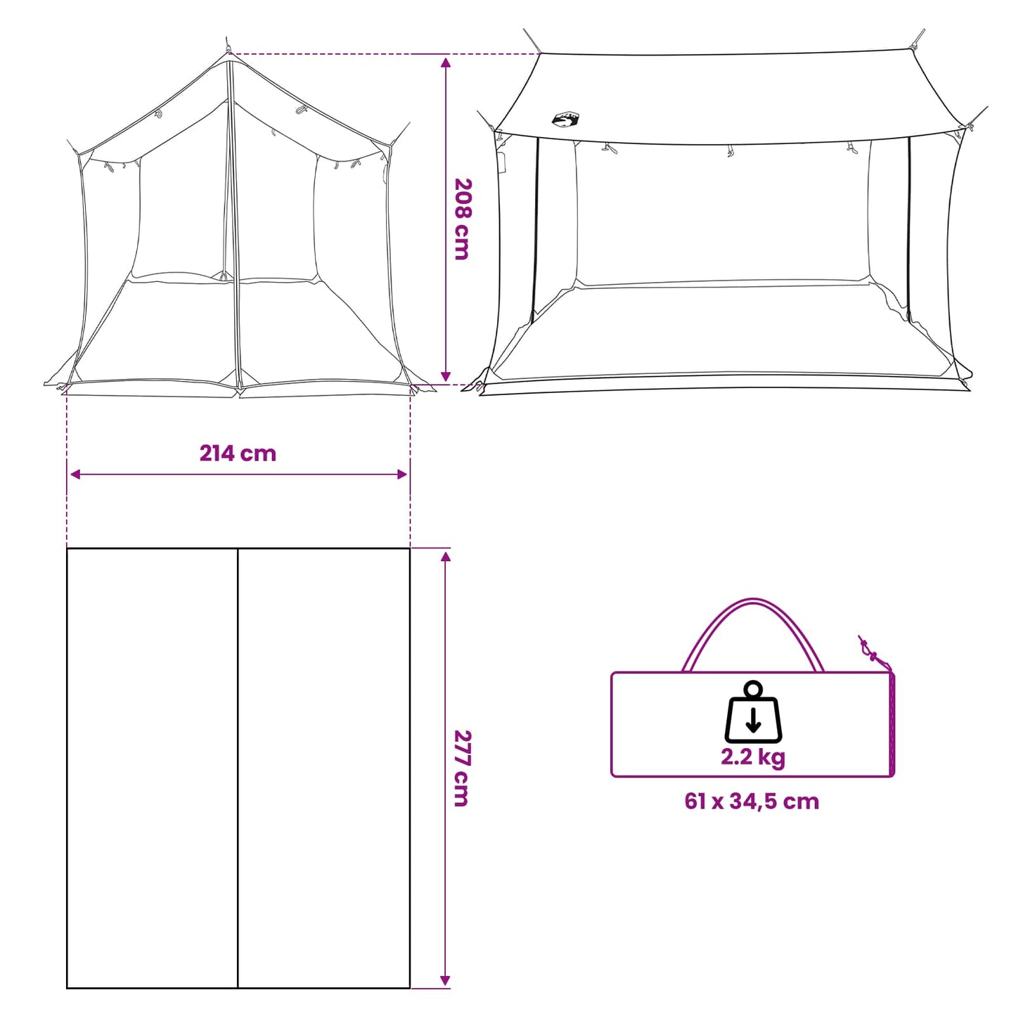 Camping-Tarp Mit Netzwänden Braun Grau 270 X 210 X 210 Cm