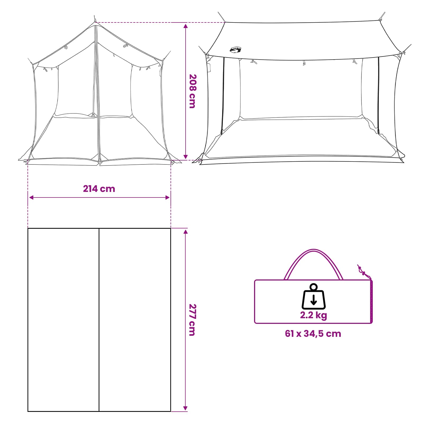 Camping-Tarp Mit Netzwänden Braun Grau 270 X 210 X 210 Cm