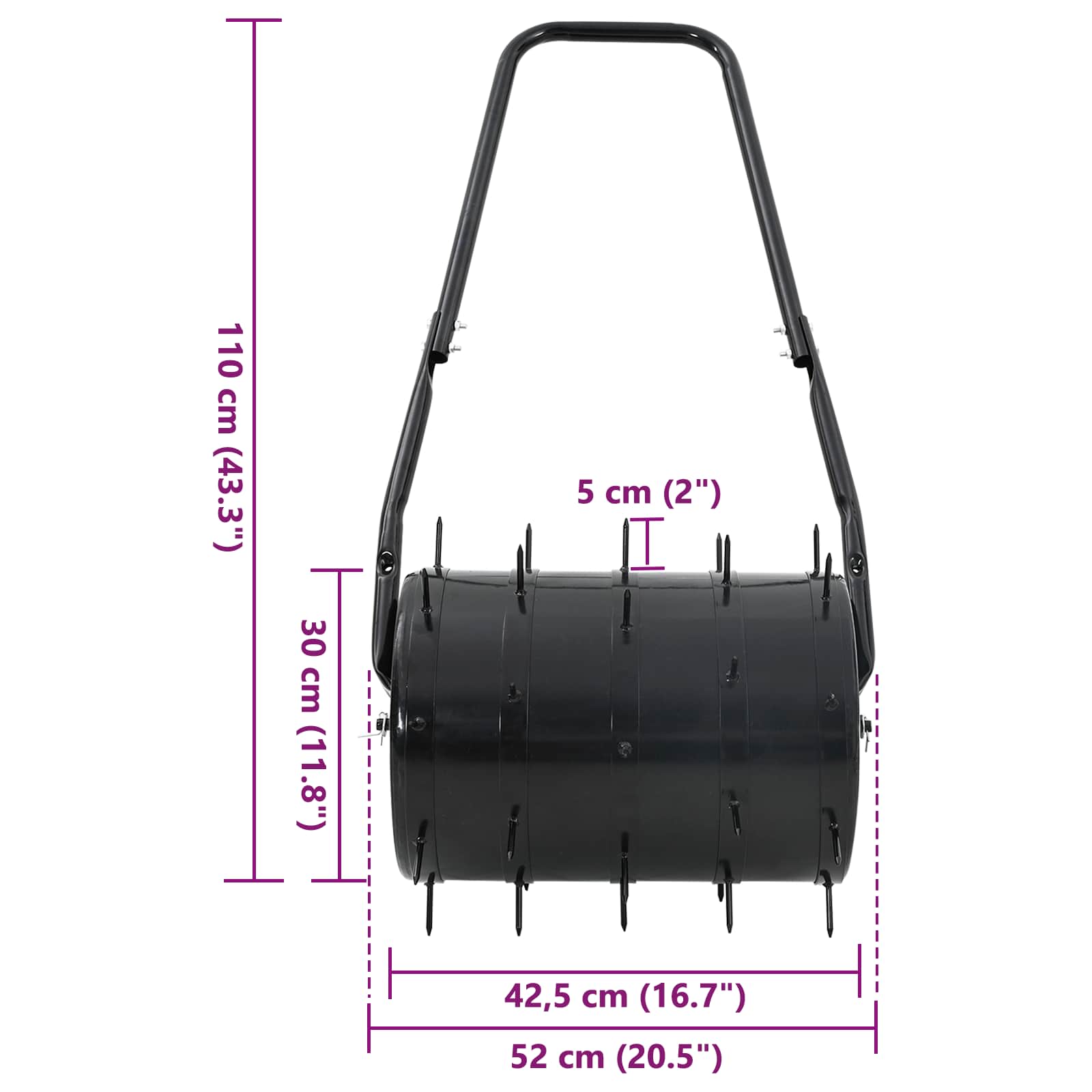 Rasenwalze Zum Ziehen Mit Belüftungs-Clips Schwarz 110 X 52 Cm