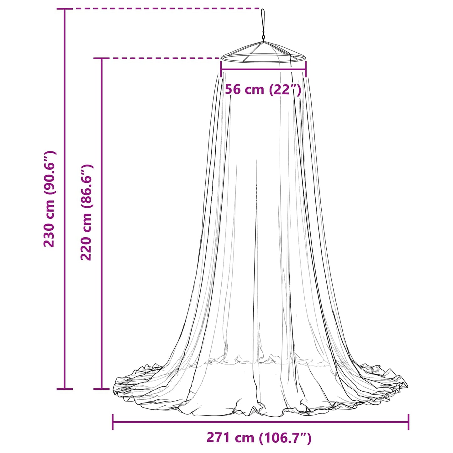 Moskito-Netz Für Das Bett 156 Mesh ⌀56 X 220 Cm
