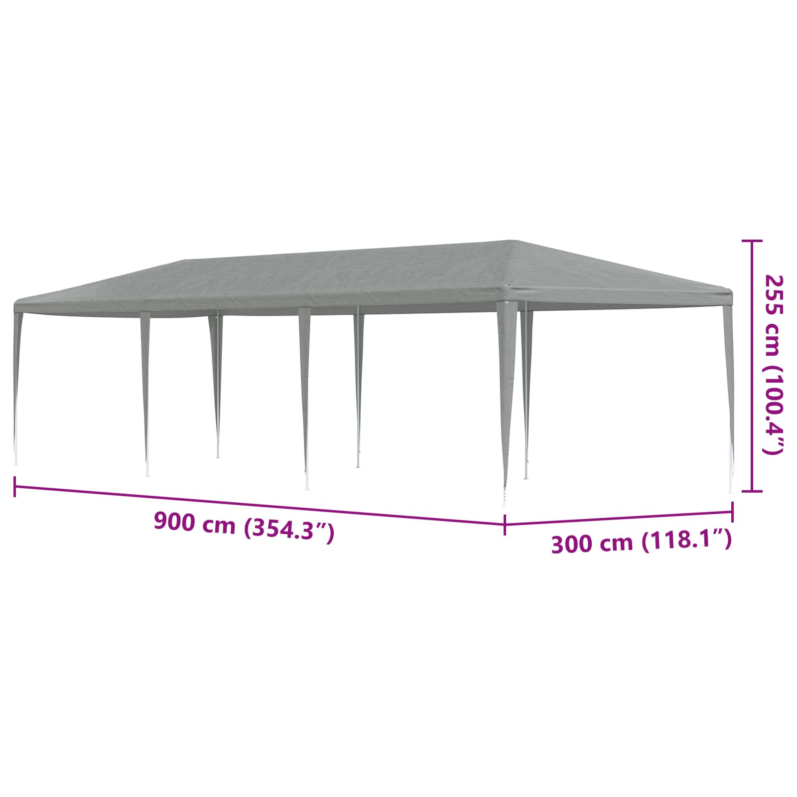 Partyzelt 900 X 300 X 255 Cm Pe Und Stahl