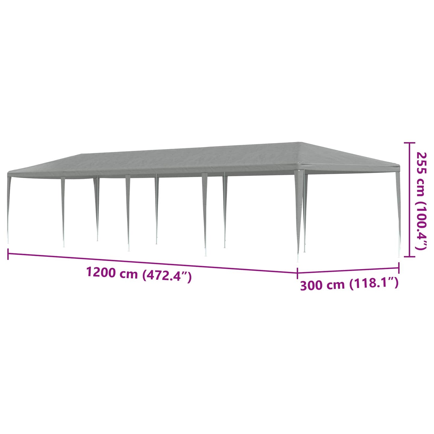 Partyzelt 1200 X 300 X 255 Cm Pe Und Stahl