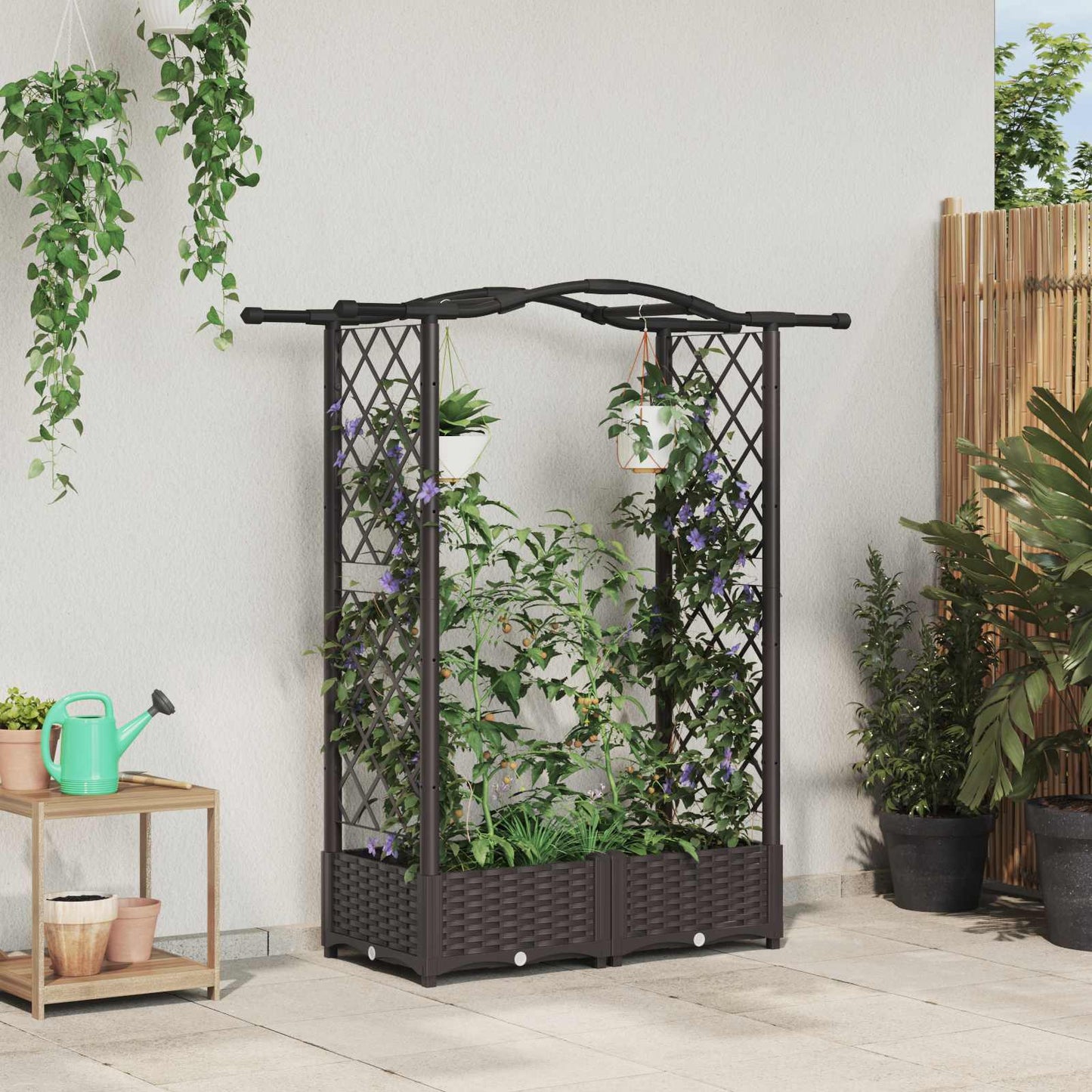 Hochbeet Mit Rankgitter Und Dach 202,5 X 40 X 127 Cm Pp Braun