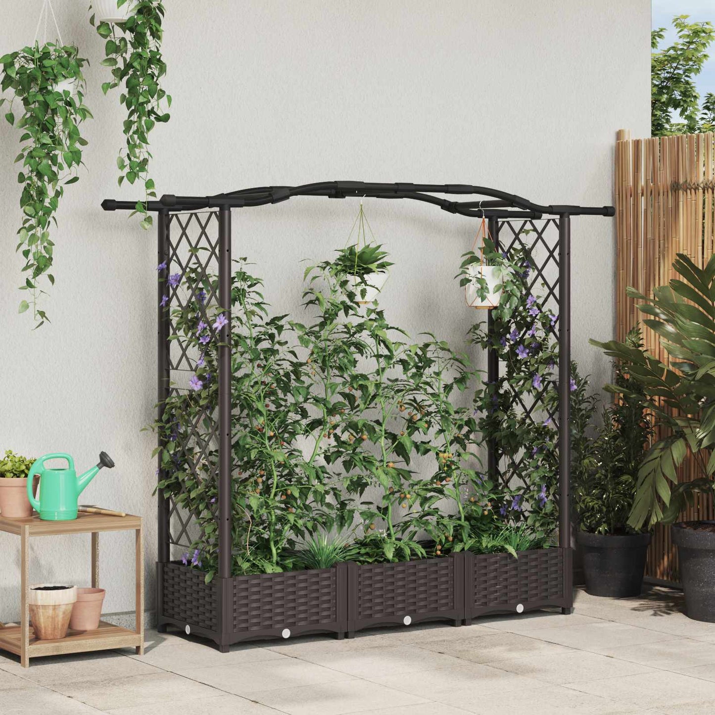 Hochbeet Mit Rankgitter Und Dach 202,5 X 40 X 127 Cm Pp Braun
