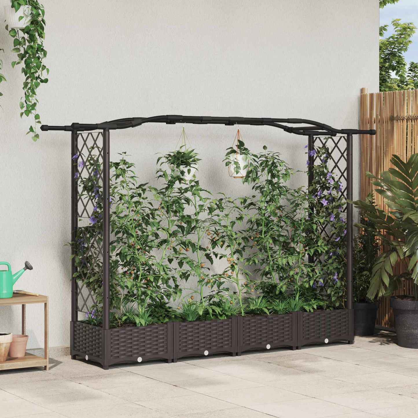 Hochbeet Mit Rankgitter Und Dach 202,5 X 40 X 127 Cm Pp Braun