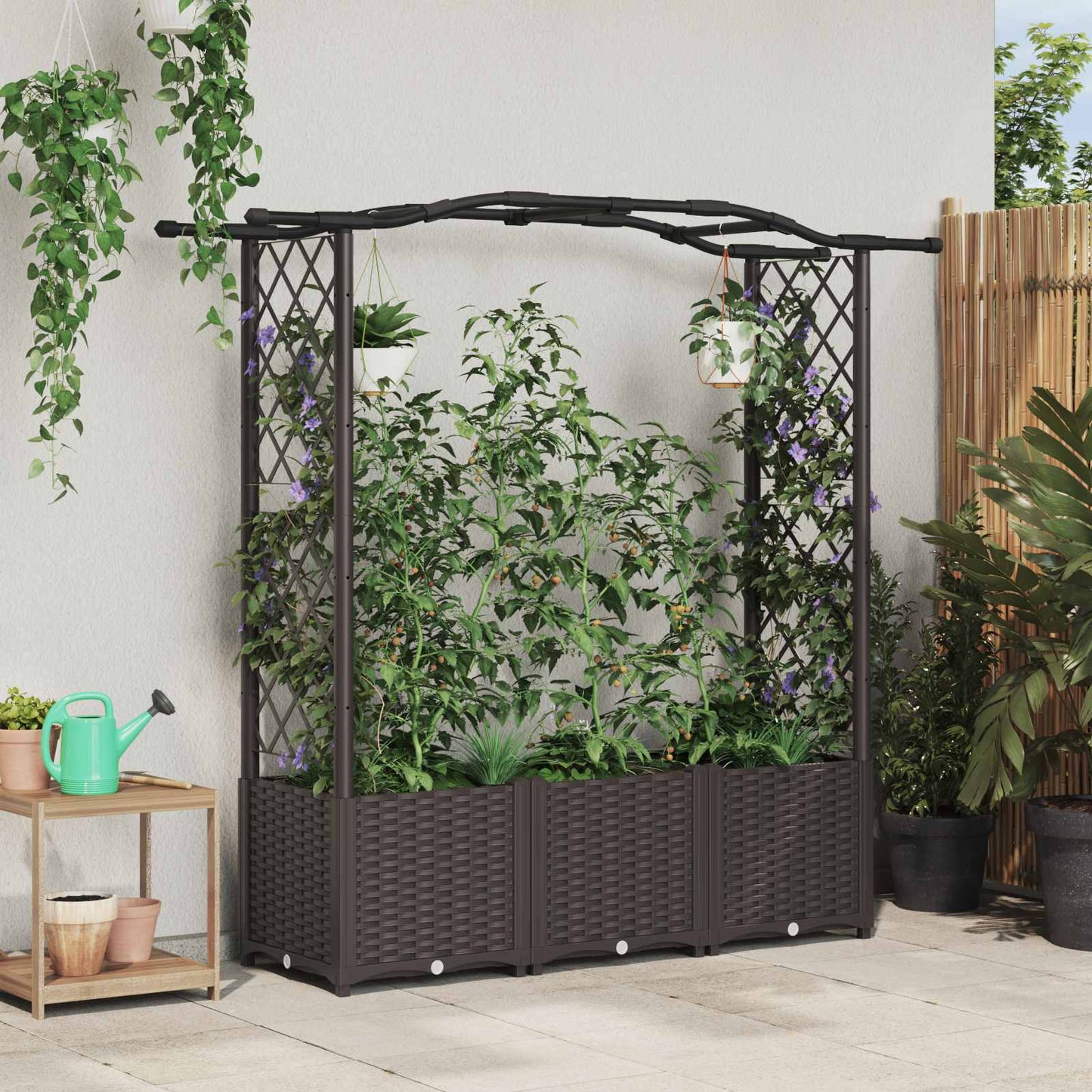 Hochbeet Mit Rankgitter Und Dach 202,5 X 40 X 127 Cm Pp Braun