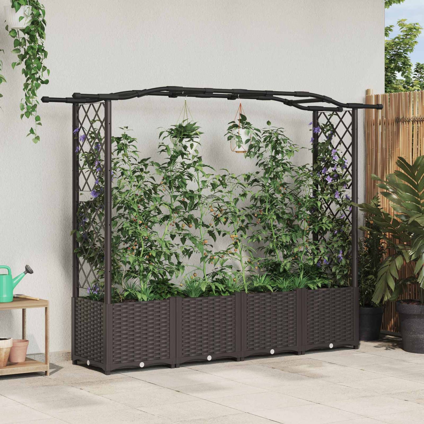 Hochbeet Mit Rankgitter Und Dach 202,5 X 40 X 127 Cm Pp Braun