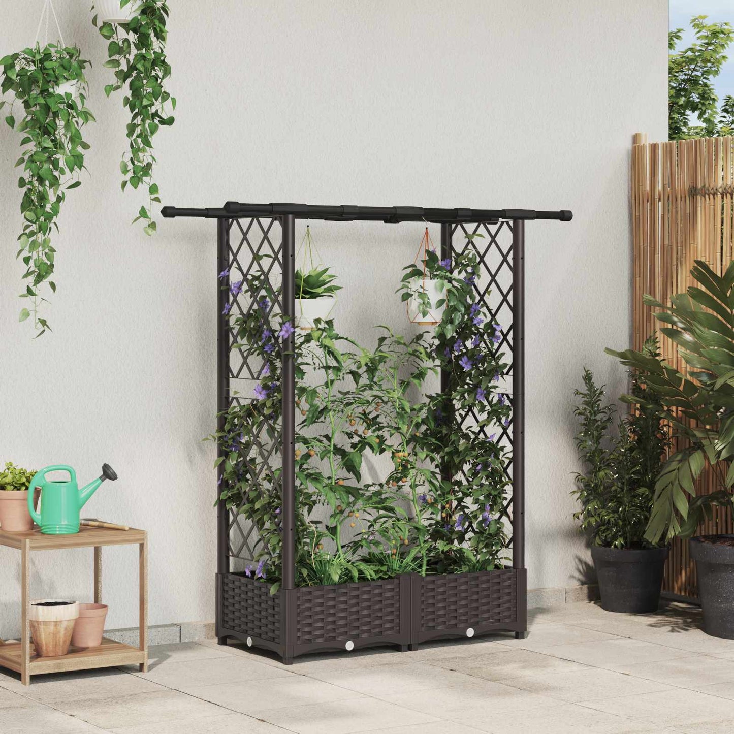 Hochbeet Mit Rankgitter Und Dach 202,5 X 40 X 127 Cm Pp Braun
