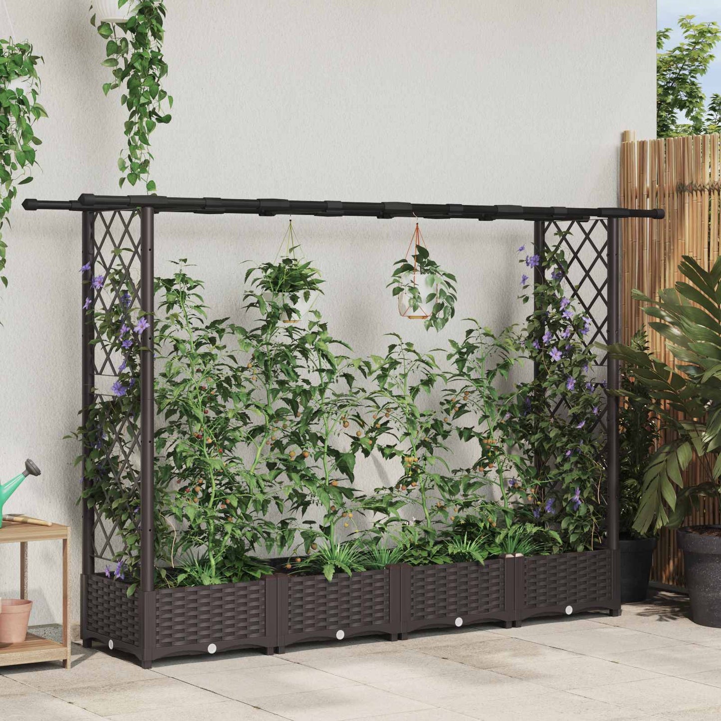 Hochbeet Mit Rankgitter Und Dach 202,5 X 40 X 127 Cm Pp Braun