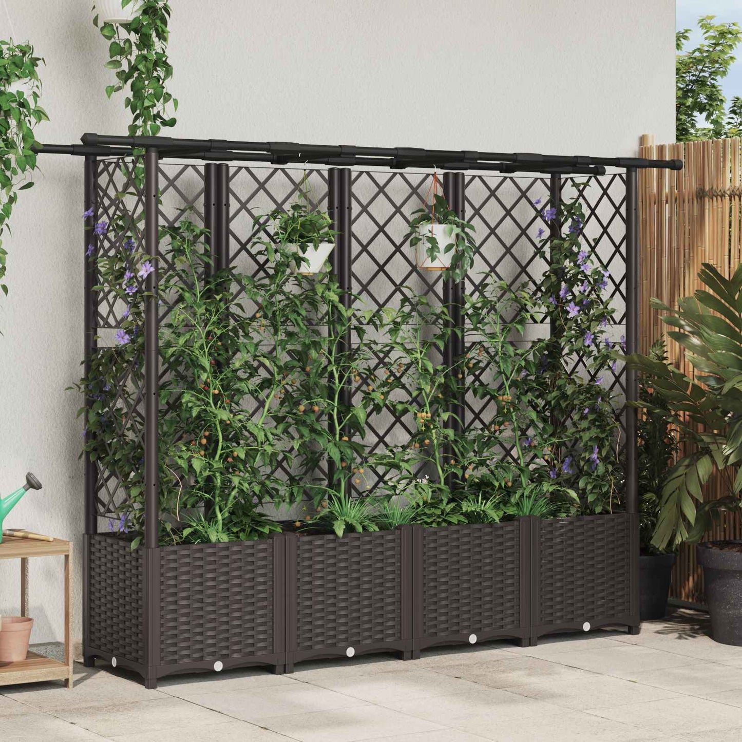 Hochbeet Mit Rankgitter Und Dach 202,5 X 40 X 127 Cm Pp Braun