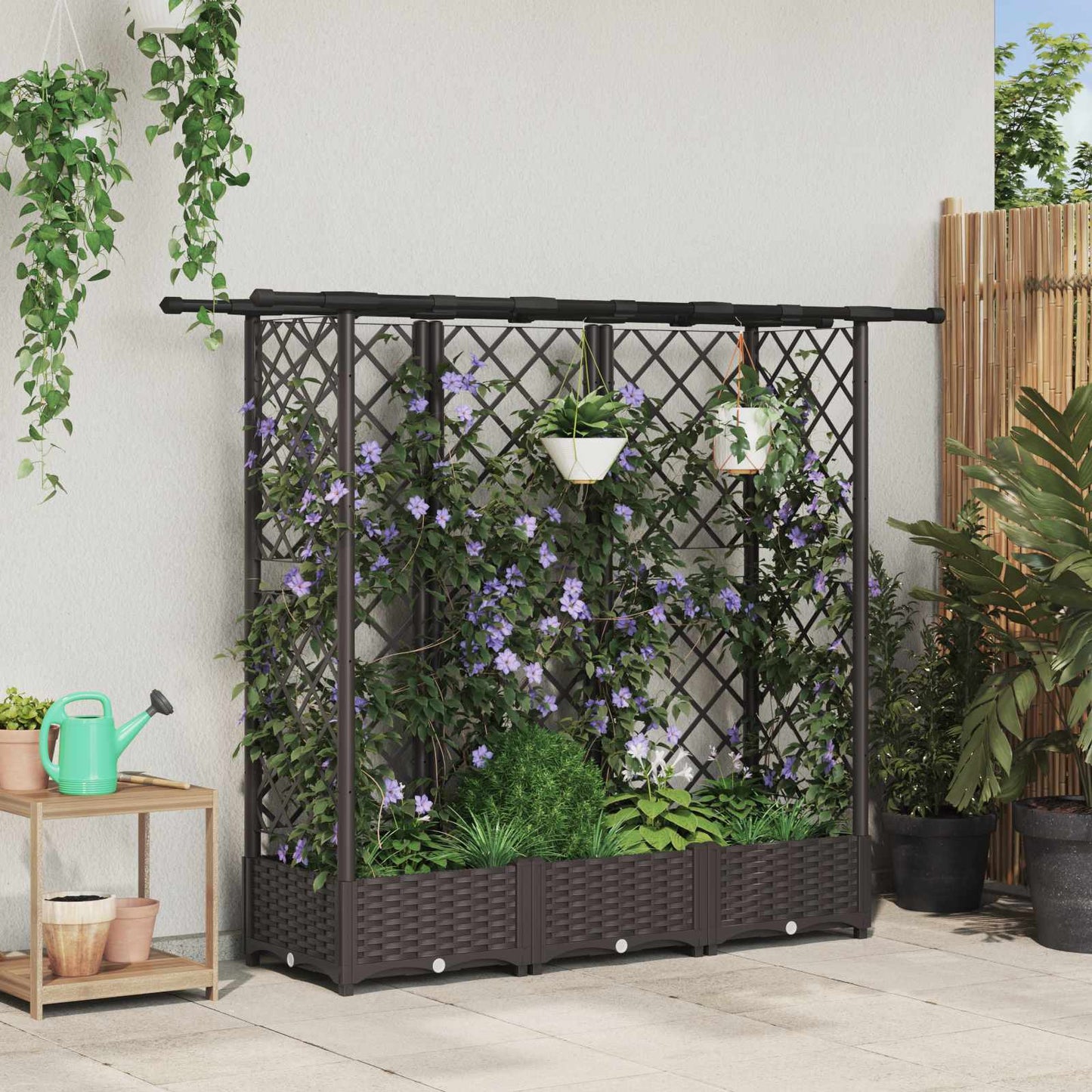 Hochbeet Mit Rankgitter Und Dach 202,5 X 40 X 127 Cm Pp Braun
