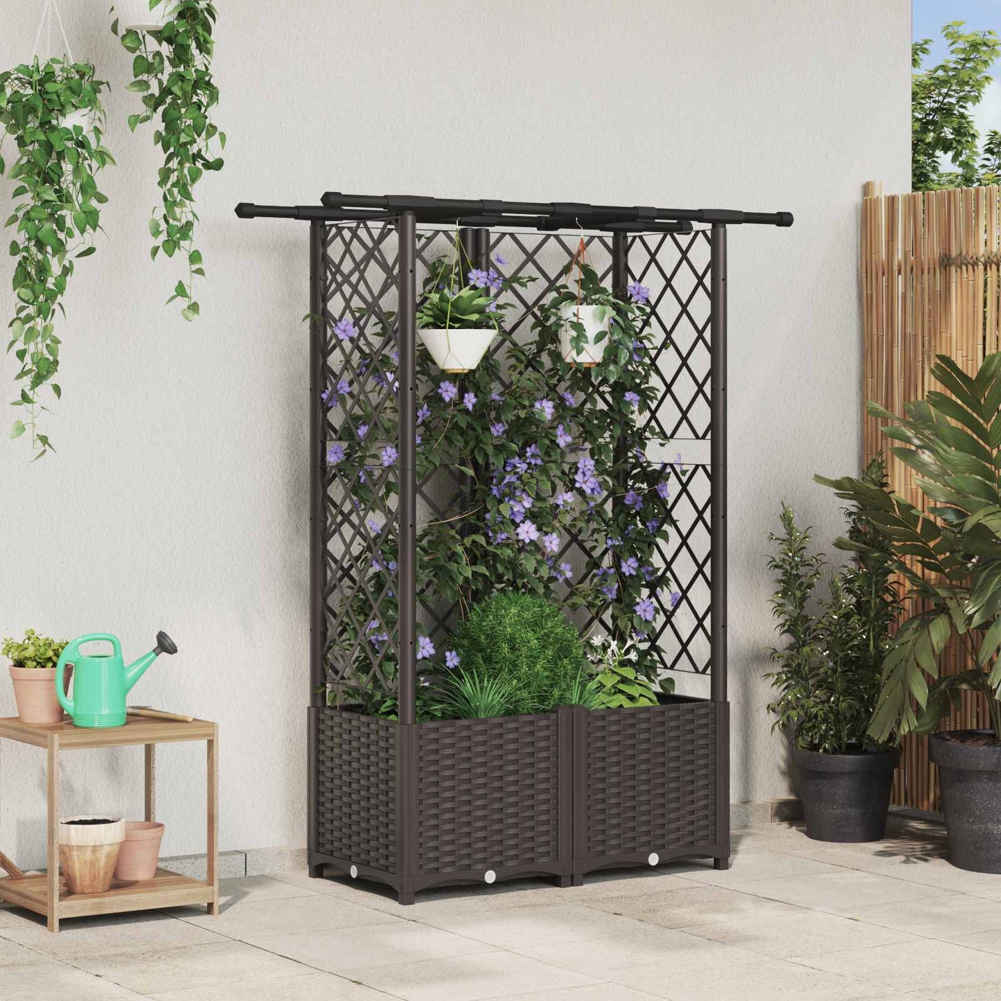 Hochbeet Mit Rankgitter Und Dach 202,5 X 40 X 127 Cm Pp Braun