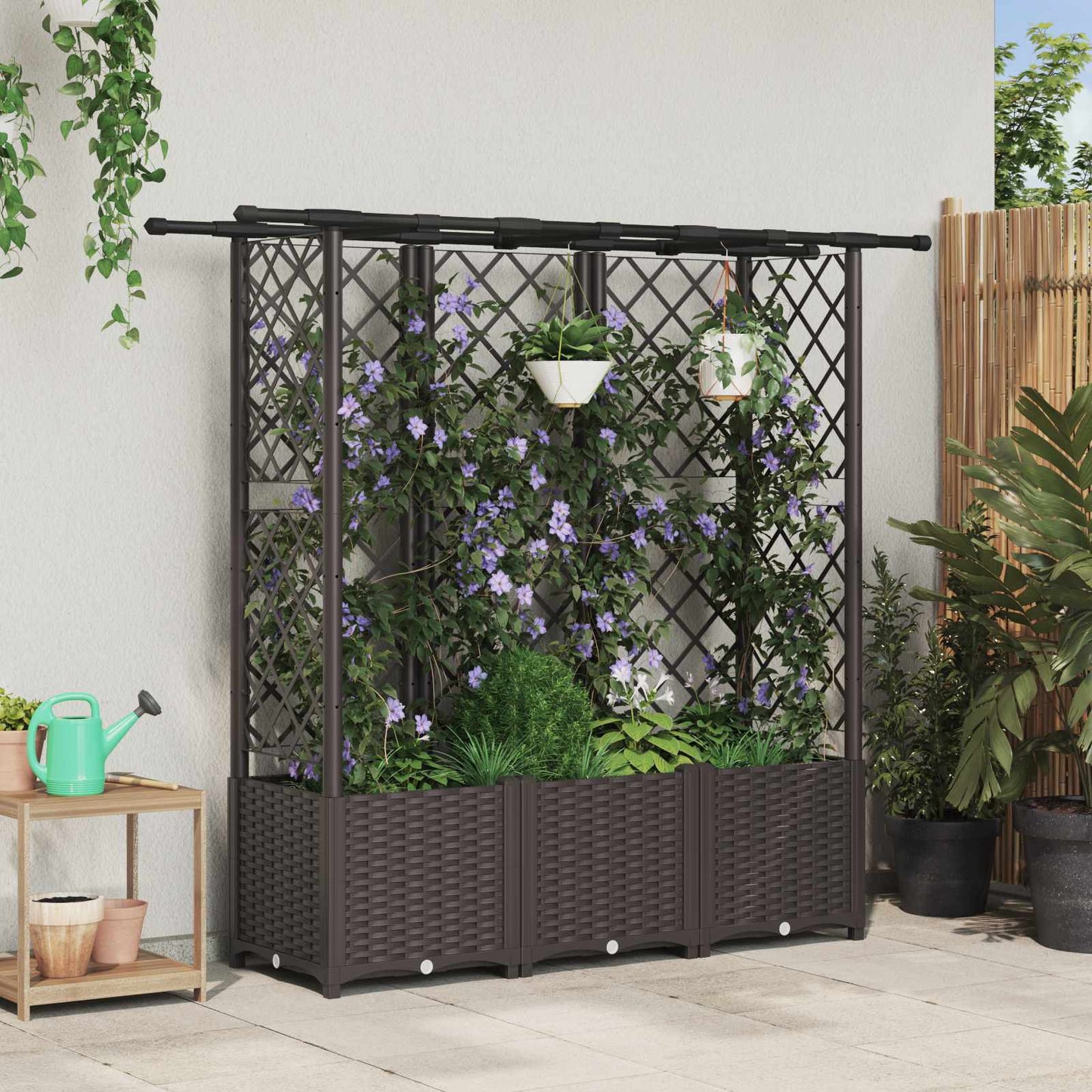 Hochbeet Mit Rankgitter Und Dach 202,5 X 40 X 127 Cm Pp Braun