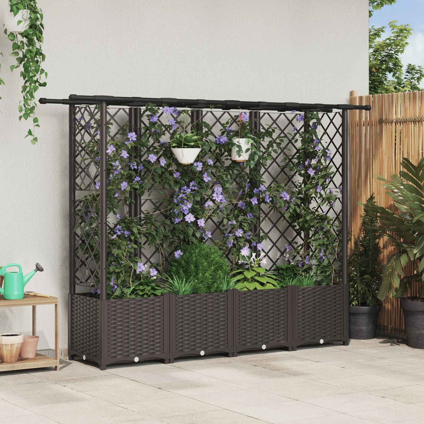 Hochbeet Mit Rankgitter Und Dach 202,5 X 40 X 127 Cm Pp Braun