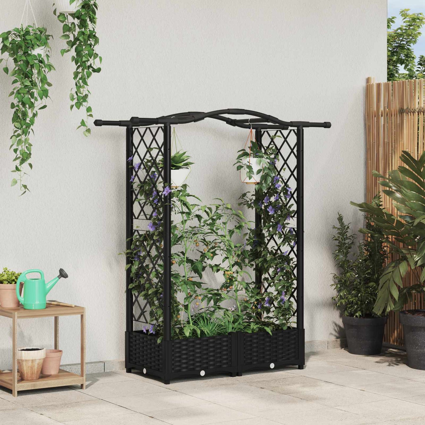 Hochbeet Mit Rankgitter Und Dach 202,5 X 40 X 127 Cm Pp Schwarz