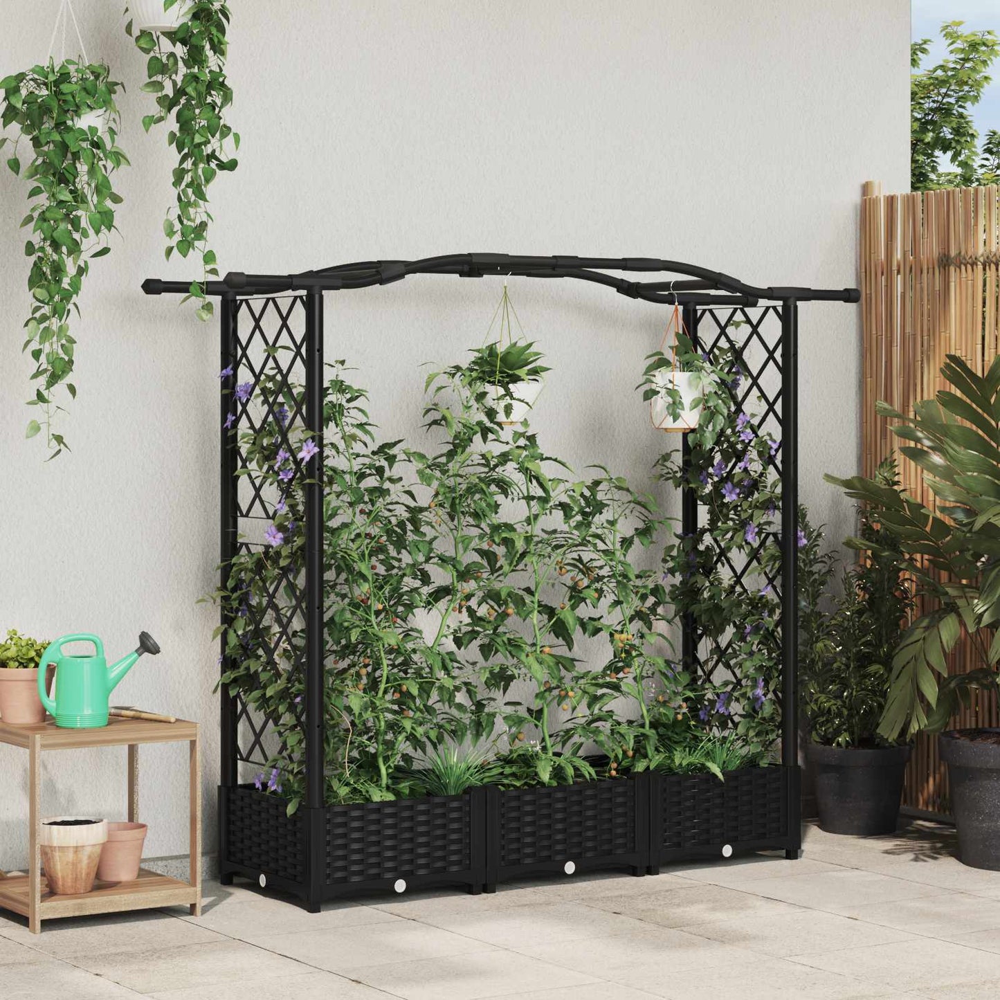 Hochbeet Mit Rankgitter Und Dach 202,5 X 40 X 127 Cm Pp Schwarz