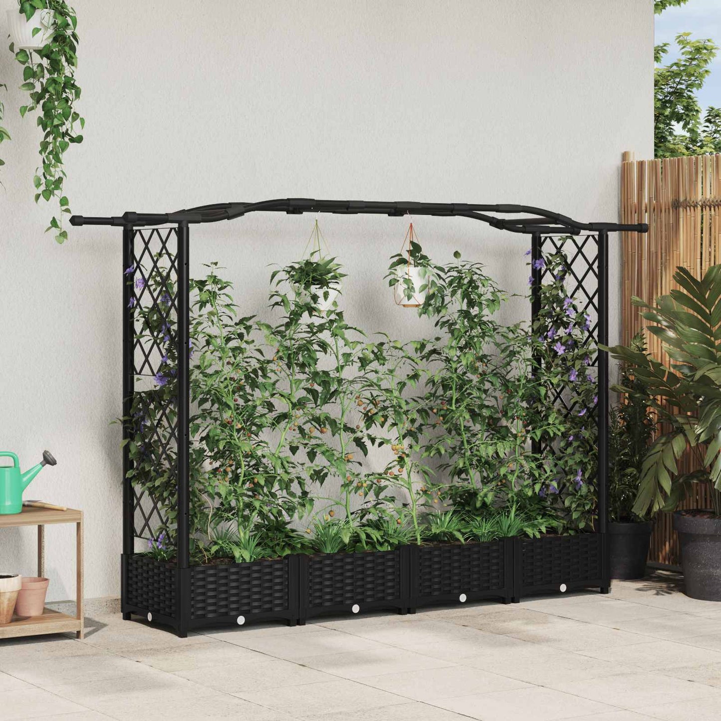 Hochbeet Mit Rankgitter Und Dach 202,5 X 40 X 127 Cm Pp Schwarz