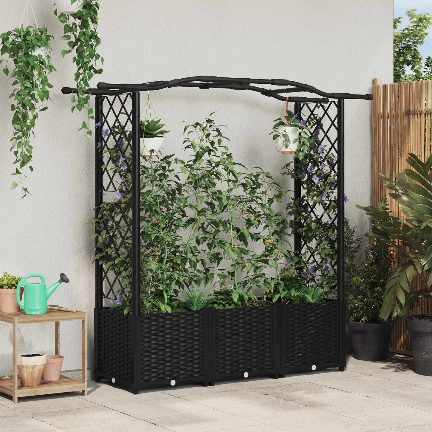 Hochbeet Mit Rankgitter Und Dach 202,5 X 40 X 127 Cm Pp Schwarz