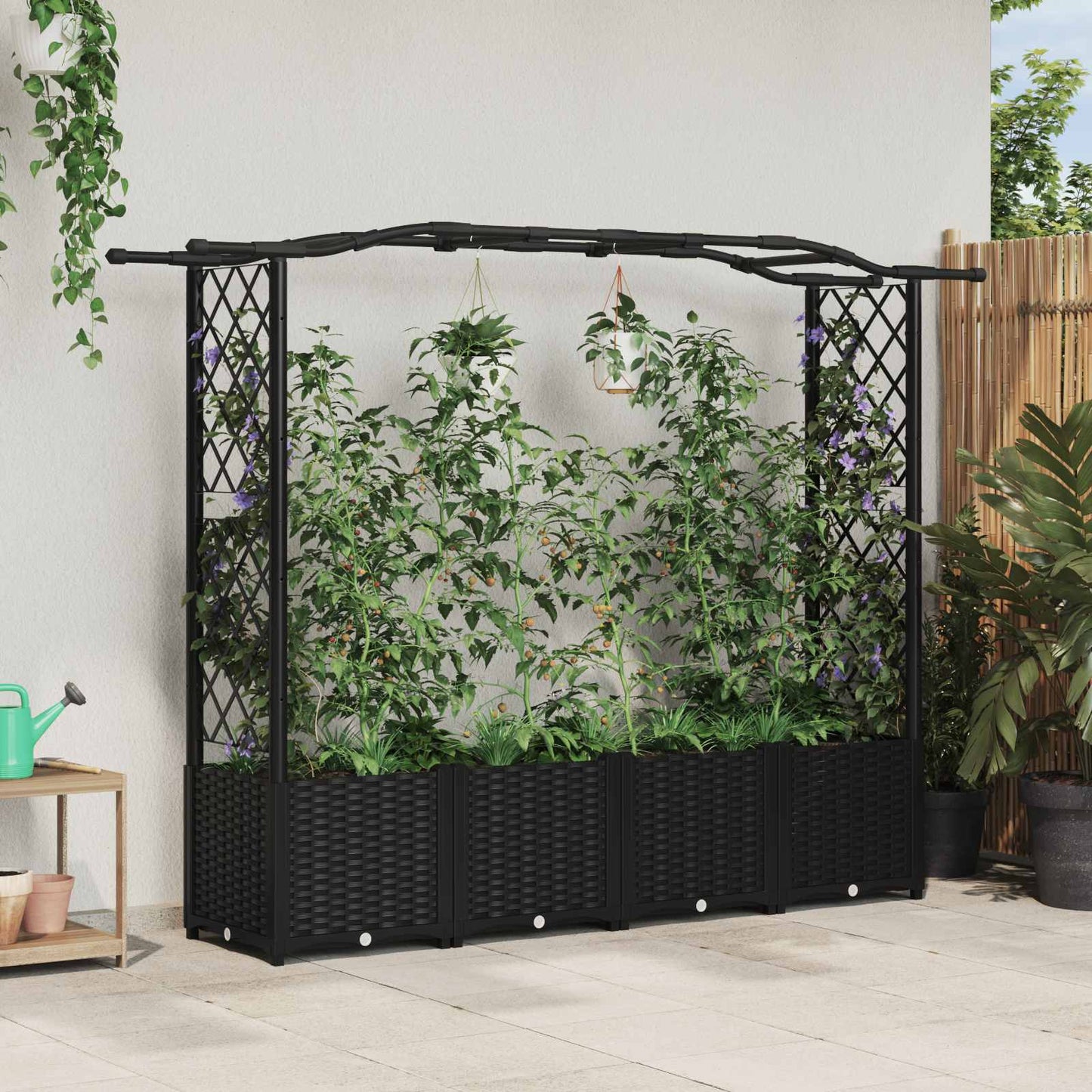 Hochbeet Mit Rankgitter Und Dach 202,5 X 40 X 127 Cm Pp Schwarz