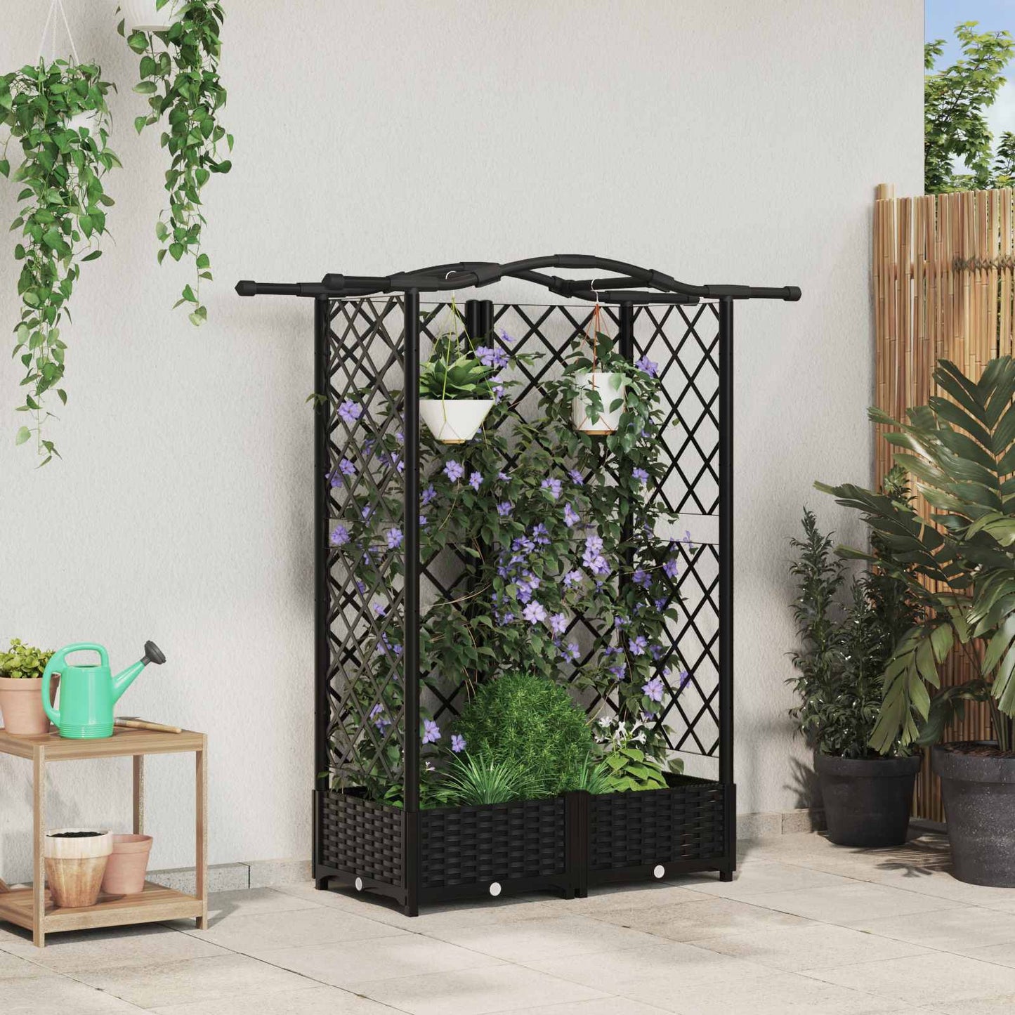 Hochbeet Mit Rankgitter Und Dach 202,5 X 40 X 127 Cm Pp Schwarz