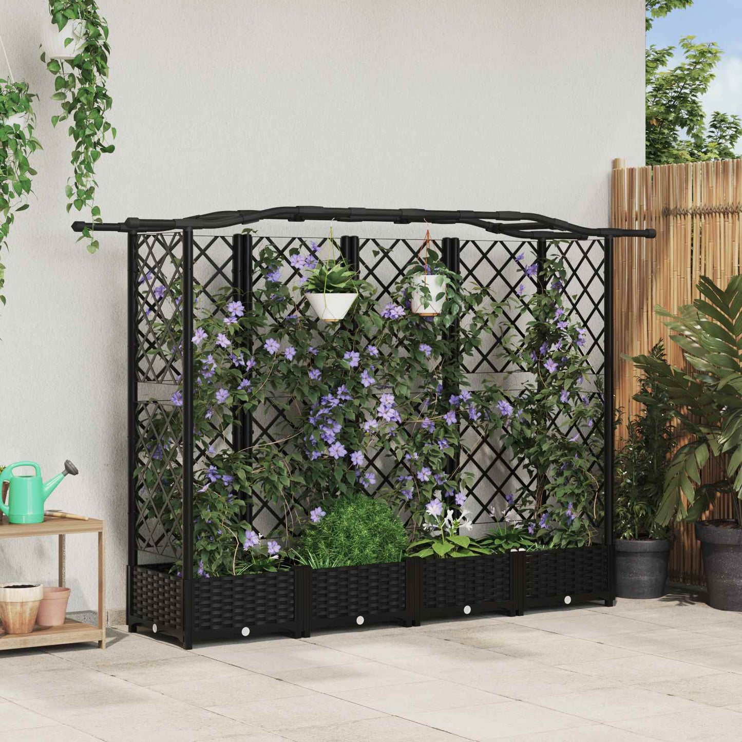 Hochbeet Mit Rankgitter Und Dach 202,5 X 40 X 127 Cm Pp Schwarz