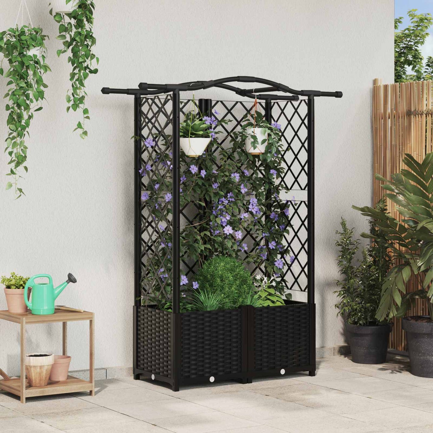 Hochbeet Mit Rankgitter Und Dach 202,5 X 40 X 127 Cm Pp Schwarz