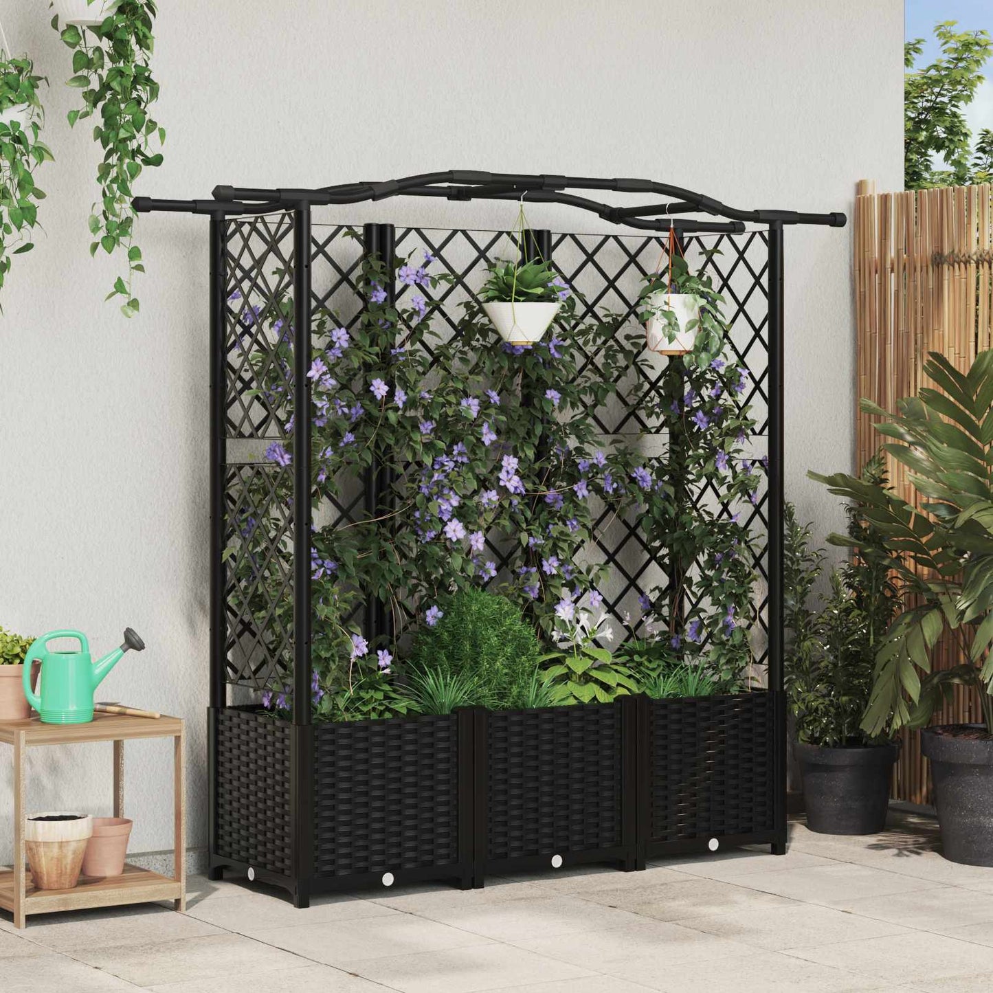 Hochbeet Mit Rankgitter Und Dach 202,5 X 40 X 127 Cm Pp Schwarz