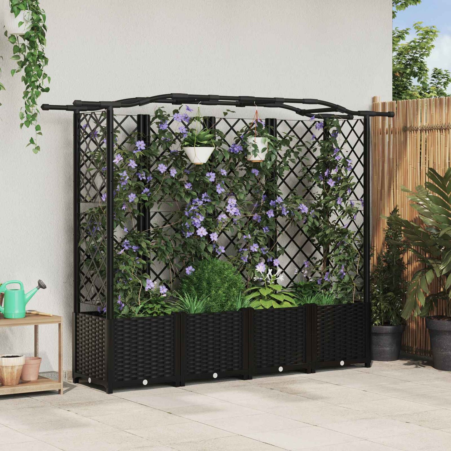 Hochbeet Mit Rankgitter Und Dach 202,5 X 40 X 127 Cm Pp Schwarz