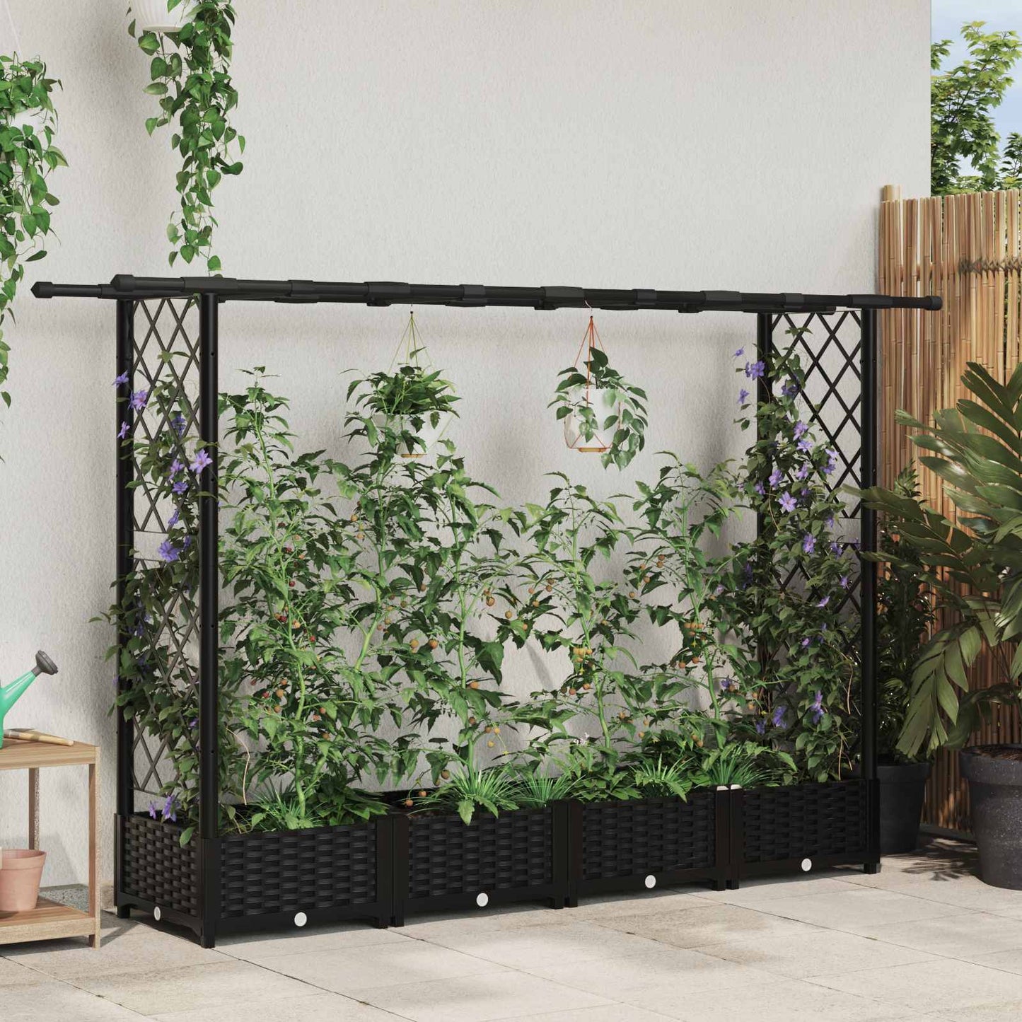 Hochbeet Mit Rankgitter Und Dach 202,5 X 40 X 127 Cm Pp Schwarz