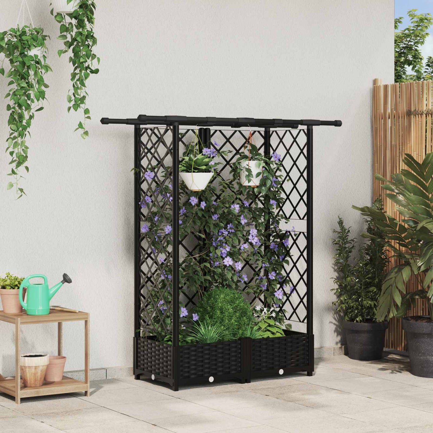Hochbeet Mit Rankgitter Und Dach 202,5 X 40 X 127 Cm Pp Schwarz