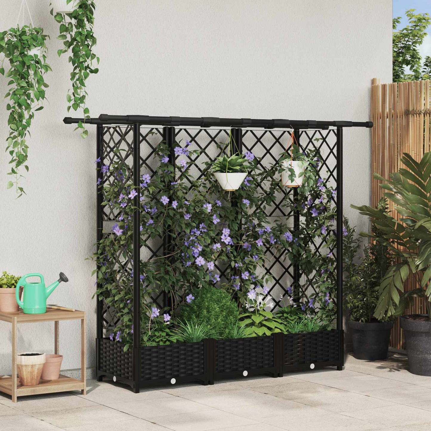 Hochbeet Mit Rankgitter Und Dach 202,5 X 40 X 127 Cm Pp Schwarz
