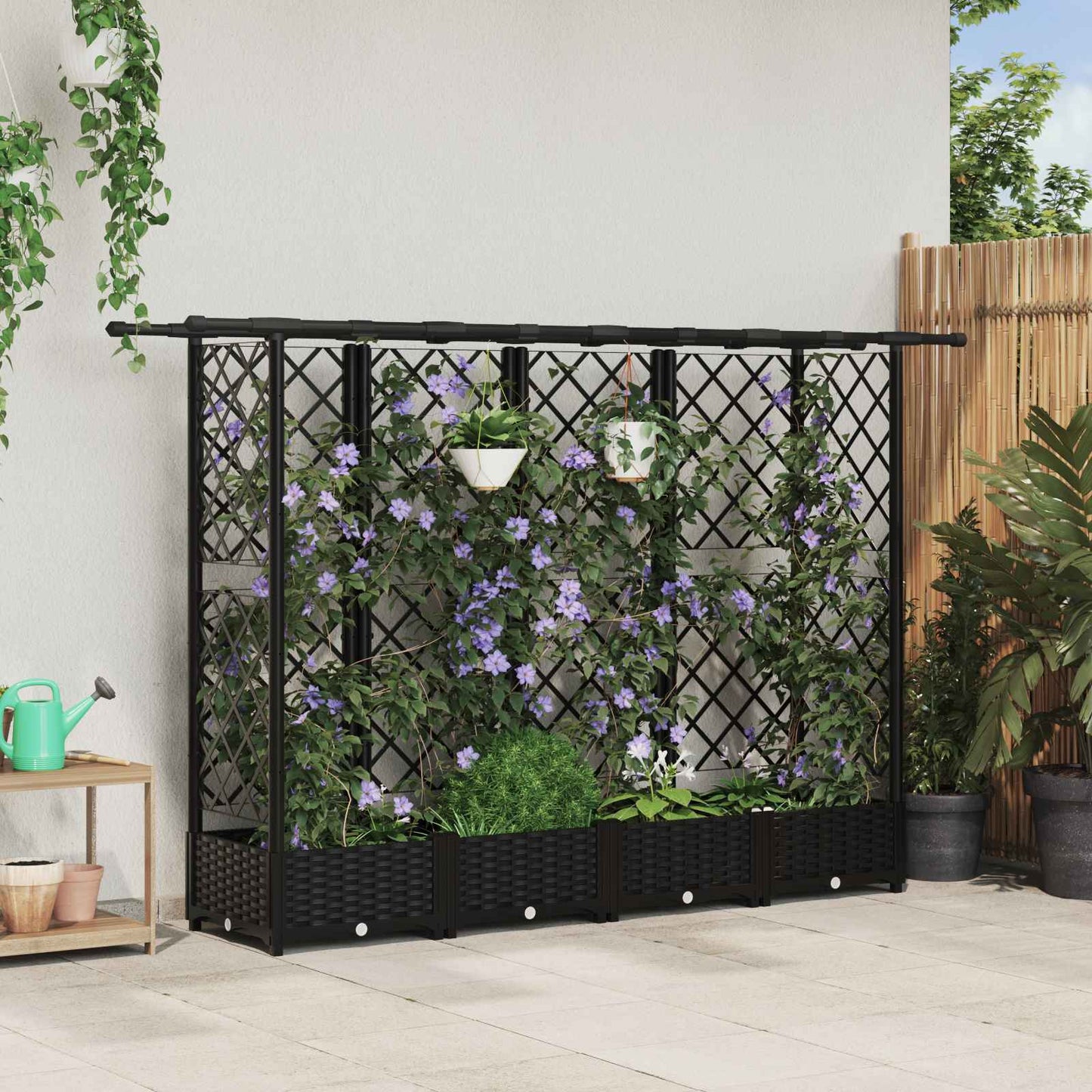 Hochbeet Mit Rankgitter Und Dach 202,5 X 40 X 127 Cm Pp Schwarz