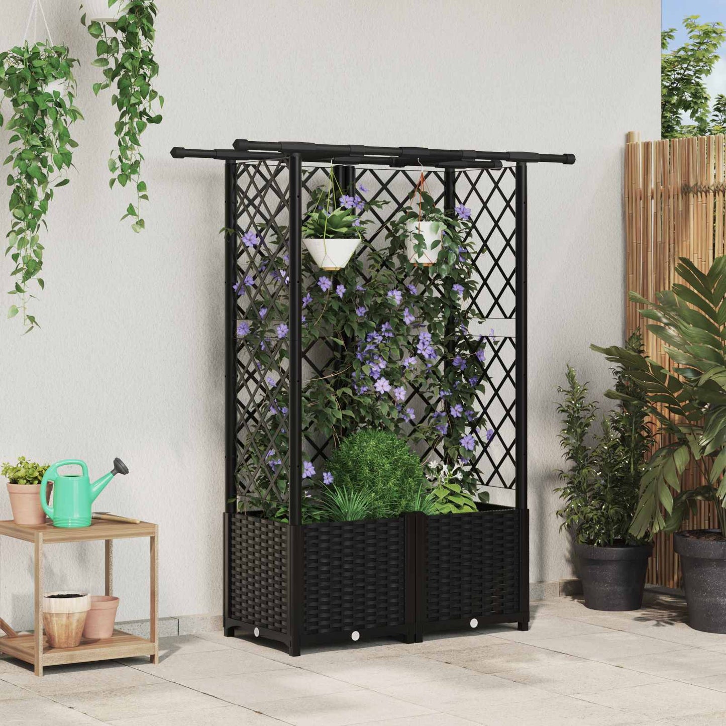 Hochbeet Mit Rankgitter Und Dach 202,5 X 40 X 127 Cm Pp Schwarz
