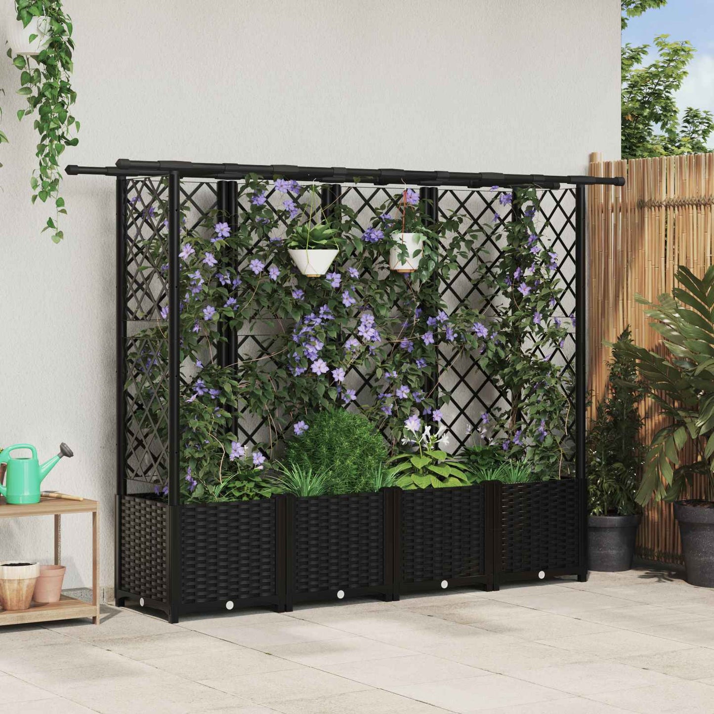 Hochbeet Mit Rankgitter Und Dach 202,5 X 40 X 127 Cm Pp Schwarz