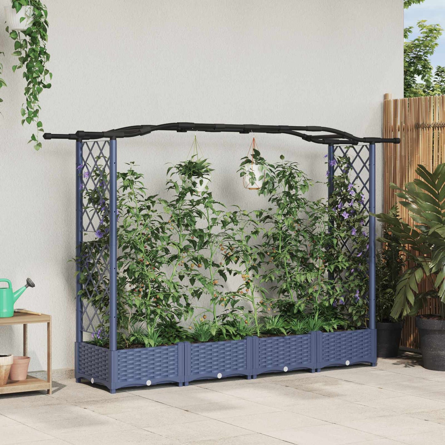 Hochbeet Mit Rankgitter Und Dach 202,5 X 40 X 127 Cm Pp Grau