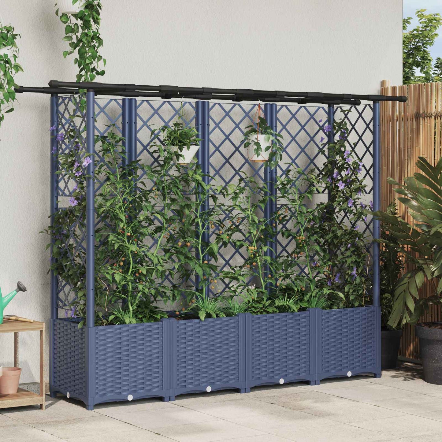 Hochbeet Mit Rankgitter Und Dach 202,5 X 40 X 127 Cm Pp Grau