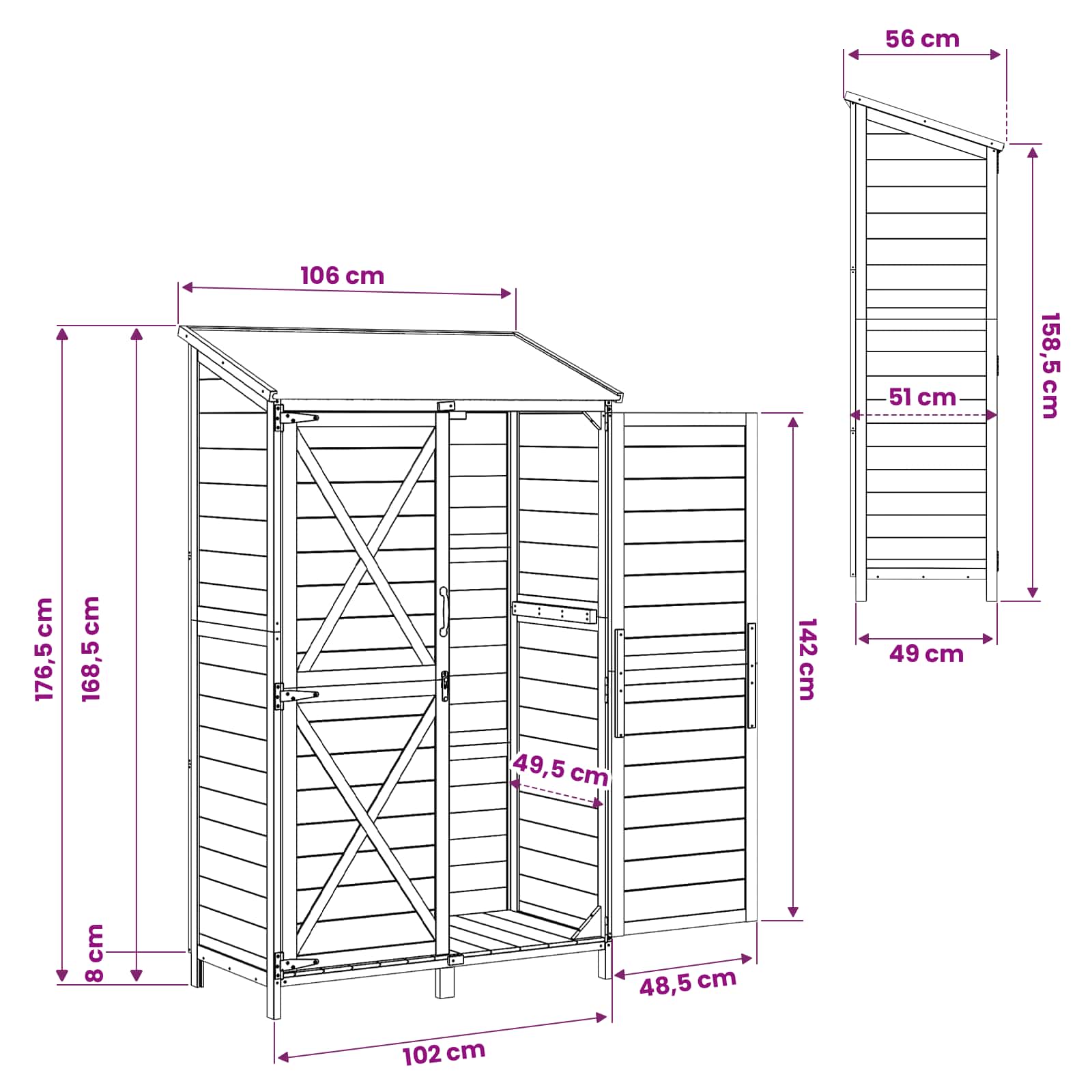 Gartenschuppen 106 X 56 X 176,5 Cm Massivholz Aus Fichte